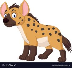 a cartoon hyena with spots on it's face and black spots on its body