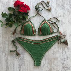 This crochet bikini set is handmade with 100% cotton yarn.    The stitches are very dense and tight. It is comfortable to wear in and out of the water. Please feel free to  contact with me if you need to customize the size and color.  Please let me know if you have any questions. I will be always glad to answer your questions.  CARE: Hand wash cold water only, lay flat to dry. "OR" Machine wash on gentle cycle only with cold water, lay flat to dry. Never put your handmade item in a dryer! Thank you to visit my shop. Enjoy :) Crochet Swimwear For Sunbathing, Crochet Swimwear For Beach Season Sunbathing, Handmade Summer Swimwear For Beach Party, Handmade Beachwear Swimwear For Sunbathing, Handmade Beachy Swimwear For Sunbathing, Handmade Summer Swimwear For Pool, Handmade Beachy Swimwear For Beach Season, Handmade Beachwear Swimwear For Poolside, Handmade Poolside Swimwear Beachwear