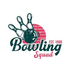 the bowling squad logo is shown in red and green, as well as an image of a