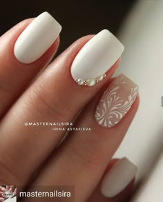 Elegant Wedding Nails For Bride Short, Elegant Bridal Nails Designs, Ivory Wedding Nails, Wedding Nails With Pearls, Nails For January, Elegant Wedding Nails For Bride, White Nail Ideas, Bridal Nails Designs