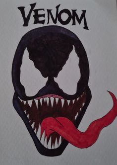 a drawing of an alien head with the word venom written on it