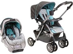 a baby stroller and infant car seat