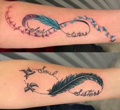 two tattoos with the words soul sisters and an arrow