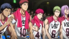 the anime team is all dressed up in their uniforms and ready to play on the basketball court