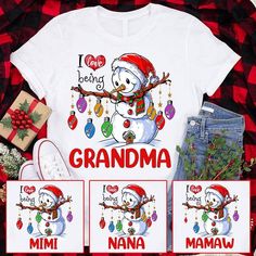 Custom Jeep Shirt I Love Being Nana Light Strings Snowman Grandma Shirt With Grandkids Name CTM Youth Custom - Printyourwear Jeep Shirts, Grandma Christmas, Grandmas Christmas, Grandma Shirt, Personalized Grandma, Grandma Shirts, Xmas Shirts, Christmas Hoodies, Snowman Christmas