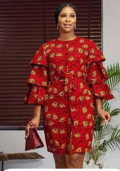 This African figure fitting knee-length dress with flare sleeve is made with best quality Ankara fabric. It is suitable for any kind of ceremony and outings. Ankara Shift Dress Puffy Long Sleeve, African Fit And Flare Dress, Ankara Short Flare Gowns Classy, Short African Dresses Church, Short African Dresses Lightinthebox, African Party Dresses, Ankara Short Gown Styles, African Fabric Dress, African Print Dress Ankara