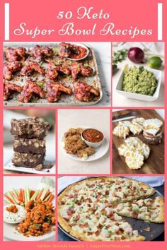 the cover of 50 keto super bowl recipes, including pizzas and other appetizers