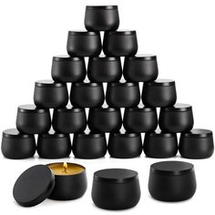 PRICES MAY VARY. ZENFUN black tin cans for candles comes with 24 pcs small metal tins with lids. It measures 3.5'' diameter and 2'' height, perfect size for daily uses. Premium Quality: ZENFUN candle jars with lids are made of durable tinplate material, the seamless structure making your candle making risk-free, can be reused for a long time. Elegant Color: Our candle tin cans feature classic black with inner gold design , they are elegant metal candle containers that help to add a sparkle to yo Black Candle Jar, Recycled Candle Jars, Fabric Candle Holder, Diy Scented Candles, Fabric Candle, Palm Wax Candles, Empty Candle Jars, Candle Vessels, Candles Luxury