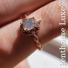 Raw Quartz Engagement Ring, Vintage Opal Wedding Rings, Cottagecore Rings Engagement, Opal Sapphire Ring, June Birthstone Engagement Ring, Luxury Rose Gold Opal Ring, Oval Rose Gold Opal Ring For Anniversary, Formal Rose Gold Opal Ring With Prong Setting, Heirloom Rose Gold Oval Opal Ring