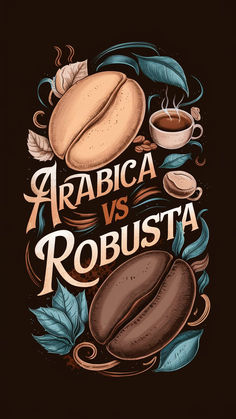 coffee and pastries with the words arabic vs robusta written in it on a black background