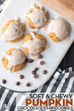 soft and chewy pumpkin chocolate chip cookies with icing