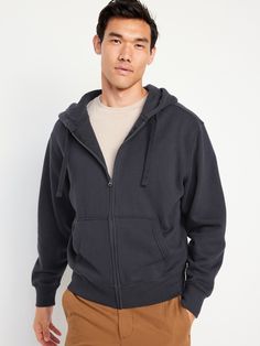 drawstring hood long drop-shoulder sleeves rib-knit cuffs full-length zipper hand-warming pockets rib-knit hem oversized fit hits below waist model is approximately 6'1" and wears size mmachine wash according to the care instruction label Navy Outfit Men, Old Navy Outfits, Mens Zip Hoodie, Navy Outfit, Old Navy Men, Hoodie For Men, Knit Cuff, Full Zip Hoodie, Shoulder Sleeve