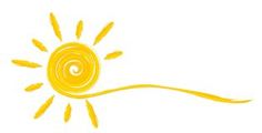 the sun is shining brightly on a white background with an orange swirl in the center