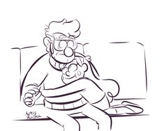 an old man sitting on the floor holding a baby