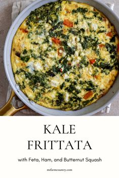 kale frittata with feta, ham and butternut squash on top