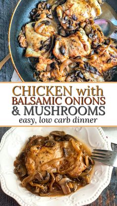 chicken with balsamic onions and mushrooms in a skillet