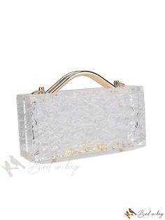 Bird in Bag - Acrylic Clutch Bag for Evening Parties, Formal Wear, and Fashionable Womens Handbag with Metal Accents White Rectangular Case Bag As A Gift, Rectangular Evening Bag With Top Carry Handle As Gift, Gold Rectangular Case Bag For Daily Use, Handheld Evening Bag For Gift, Chic Clear Rectangular Bags, Clear Rectangular Bag, Clutch With Detachable Handle For Daily Use, Clear Rectangular Shoulder Bag For Evening, Rectangular Clutch With Detachable Handle For Daily Use