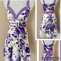 City Triangles Dresses | Sundress A Line Floral White Purple Bow Tie Back | Poshmark Purple Sun Dress, Dresses Sundress, Dress Bow Tie, Soft Cotton Dress, Summer Dress White, Purple Bow Tie, City Triangles Dress, Bow Tie Dress, Purple Bow