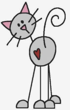 a drawing of a cat with a heart on its nose