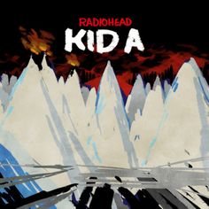 the cover art for radiohead's kida album, with mountains in the background