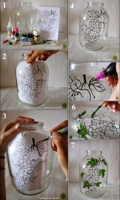 how to draw flowers in a glass jar with markers and glue on the bottom step by step