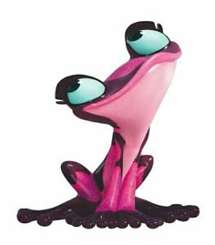 a pink frog with big eyes sitting on the ground