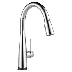 a chrome sink faucet with the pull out spout and side sprayer