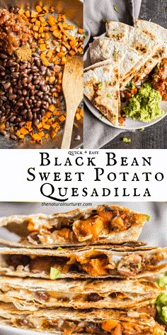 black bean and sweet potato quesadilla on a plate