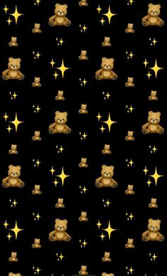 a black background with gold stars and teddy bears