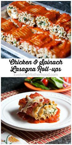 chicken and spinach lasagna roll ups with sauce