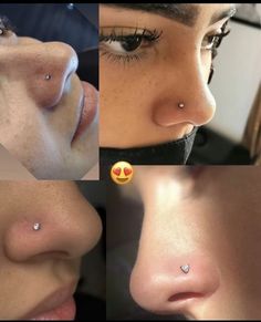 four pictures of different types of nose piercings on women's faces and noses