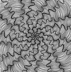 an abstract black and white pattern with wavy lines in the center, as well as swirls