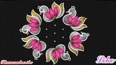 a circular design with pink flowers and leaves