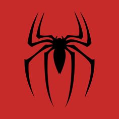 a spiderman logo on a red background