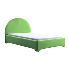 a bed with green headboard and foot board