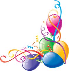 colorful balloons and streamers on a white background