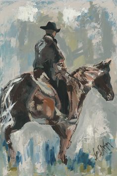 a painting of a man riding a horse with a hat on it's head