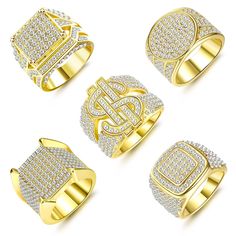 PRICES MAY VARY. 【Bling Ring Set】-One order contains 5 different styles of iced out rings，dollar sign ring, cz band ring,square cutout ring.You can choose the right pinky ring according to the different outfits of every day, the sparkling gold ring will highlight your charm, suitable for every occasion 【Excellent Craftsmanship】-Hip hop ring is inlaid with cubic zirconia, and the sparkle of CZ can be seen from every angle. With the advanced electroplating process, mens gold ring can shine for a l Gold Ring Men, Iced Out Rings, Mens Gold Ring, Rings Pack, Mens Pinky Ring, Hip Hop Rings, Electroplating Process, Bling Ring, Ring Square