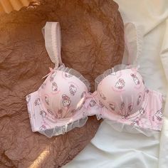 Sanrio's new cartoon Hello Kitty anime peripheral cute underwear y2k bikini personalized sexy lace Cute Undergarment Sets, Kawaii Bras, Gather Bra, Lacey Bra, Cute Bra, Random Outfits, Cute Bras, Cute Lingerie, Bra Panty