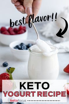 A spoon with yogurt in it above a jar filled with white yogurt. Vanilla Yogurt Recipes, Keto Yogurt, Low Carb Yogurt, Sugar Free Yogurt, Keto Cereal, Instant Breakfast, Yogurt Recipe, Homemade Yogurt