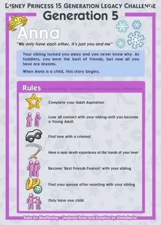 the princess is generation legy challenge game info sheet with instructions on how to use it