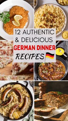 german dinner menus with text overlay that reads, 12 authentic and delicious german dinner recipes