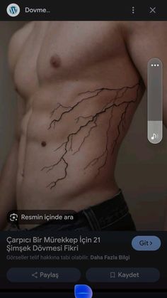 the app shows an image of a man's stomach with lightnings on it