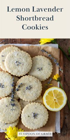 lemon lavender shortbread cookies on a cutting board