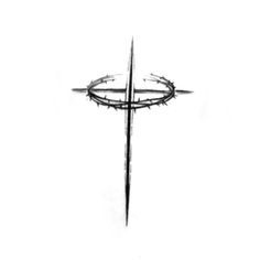 a black and white drawing of a cross