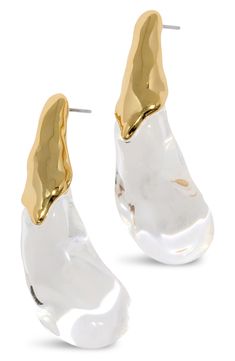 Hand-carved Lucite brings liquid shine to sculptural droplet earrings. 1 3/4" drop; 1/2" width Post back Lucite/14k-gold plate Imported Droplet Earrings, Earrings In Gold, Alexis Bittar, Hand Carved, Gold Plate, 14k Gold, Nordstrom, Carving, Drop Earrings