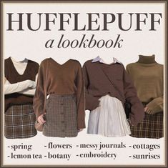 Hogwarts Outfits Hufflepuff, Hufflepuff Aesthetic Outfits, Hufflepuff Lookbook, Yearbook Outfit Ideas, Hufflepuff Outfit