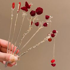 Retro Rose Hairpin For Women Chinese Style Tassel Hair Stick Pins Hair Clips Flower Handmade Hairpins Valentine's Day Headwear - AliExpress Hair Stick Aesthetic, Rose Hairclips, Chinese Hair Clip, Chinese Jewelry Traditional, Chinese Hair Pins, Chinese Hair Pin, Rose Hairpin, Hair Pin Stick, Hairpin Chinese