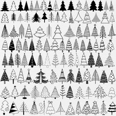 christmas trees are drawn in black and white