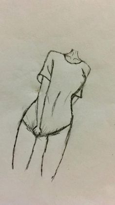 a pencil drawing of a woman's body in the middle of her pants and top